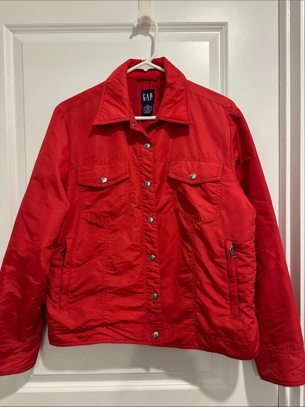 GAP Women's Bright Red Button-Front Jean Jacket